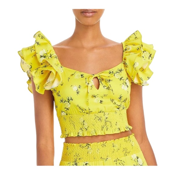Alice + Olivia Tops - Alice + Olivia Womens Shanae Floral Print Smocked Cropped Top